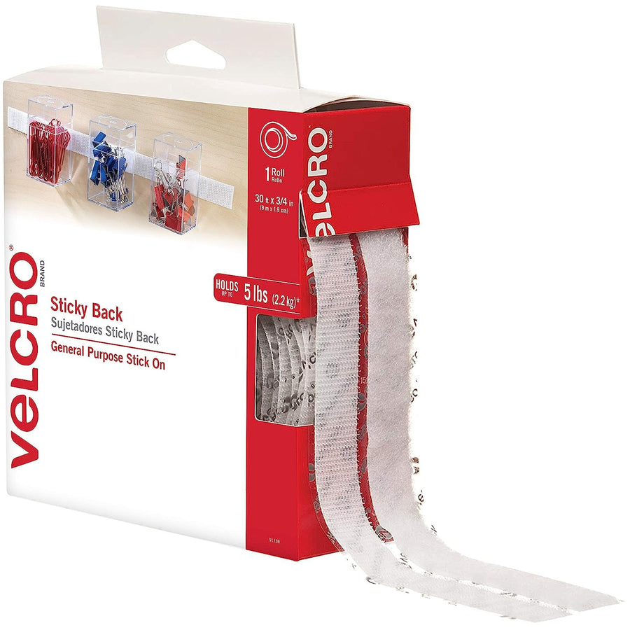 VELCRO Brand - Sticky Back Hook and Loop Fasteners – Peel and Stick Permanent Adhesive Tape Keeps Classrooms, Home, and Offices Organized – Cut-to-Length Roll | 5ft x 3/4in Tape | White