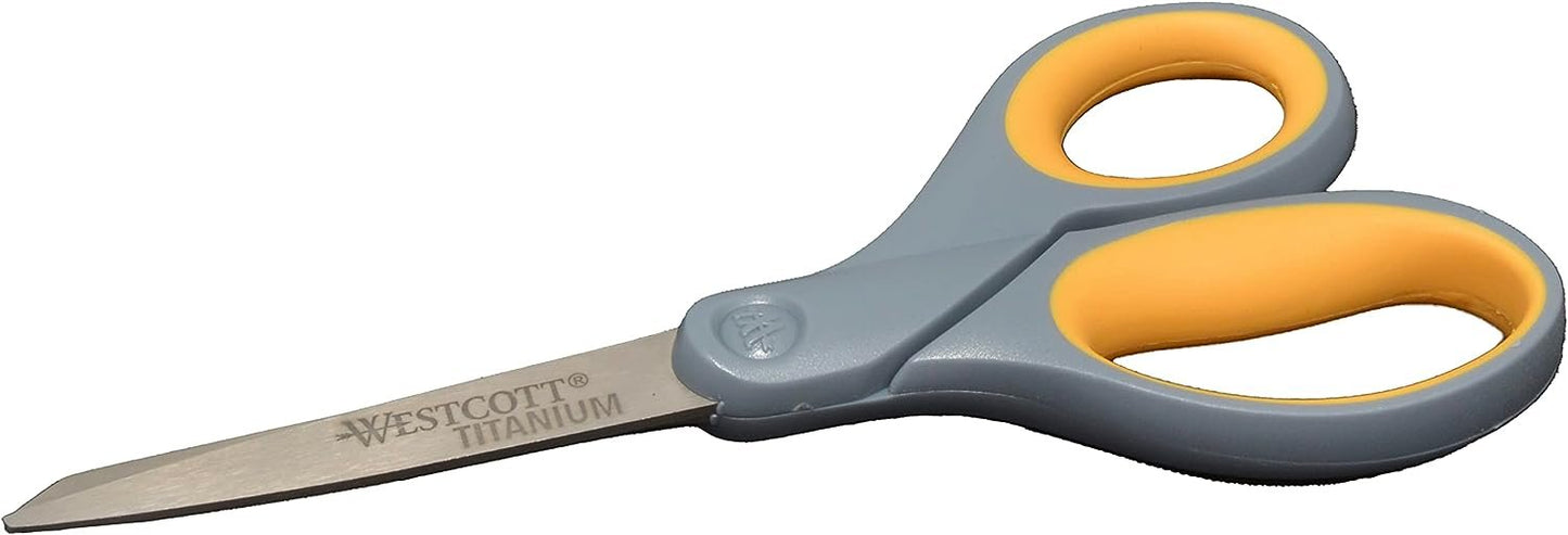 Westcott 13529 8-Inch Straight Titanium Scissors For Office and Home, Yellow/Gray