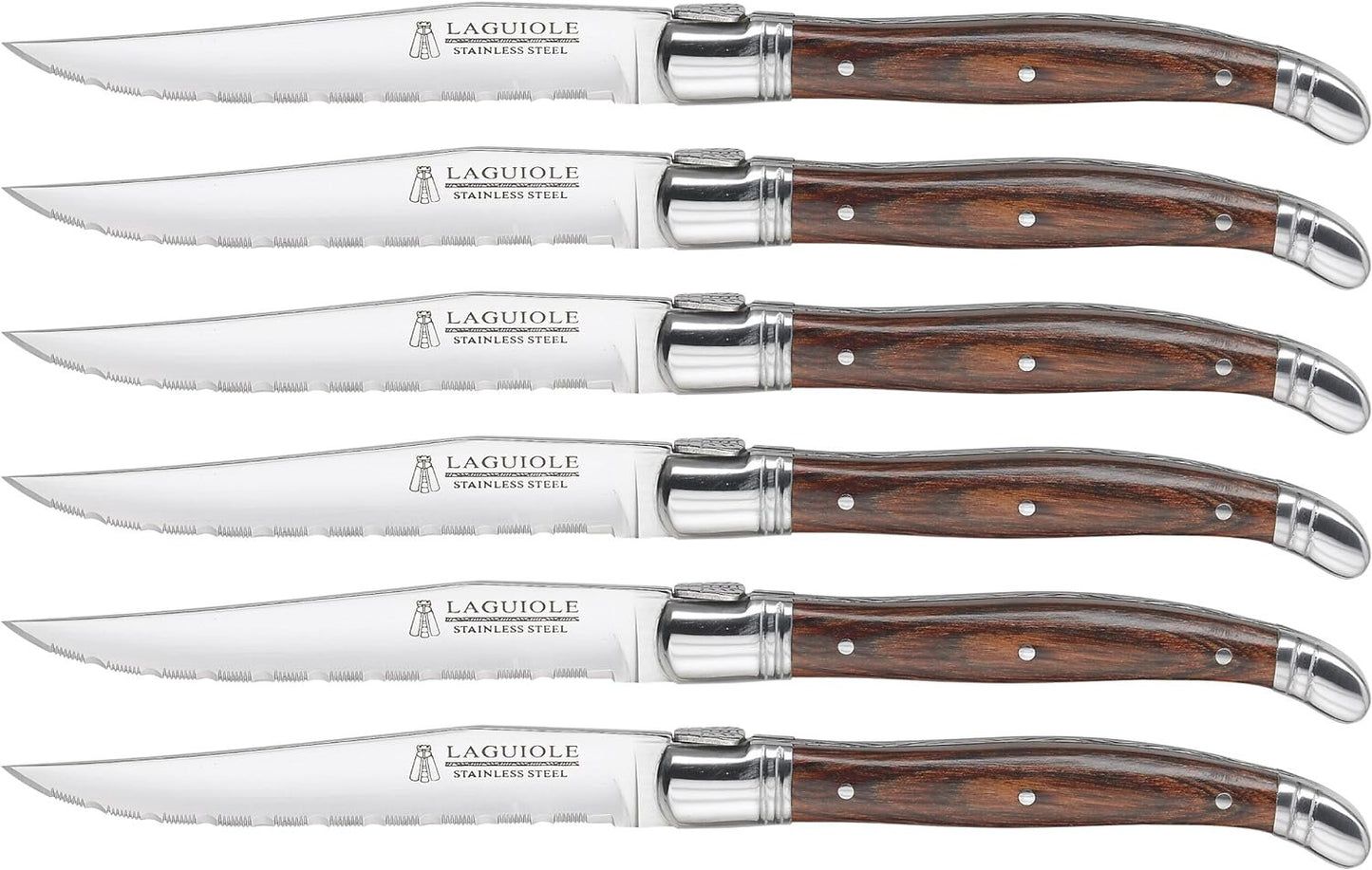 Trudeau Laguiole Steak Knives with Pakkawood Handles (Set of 6), Stainless/Wood