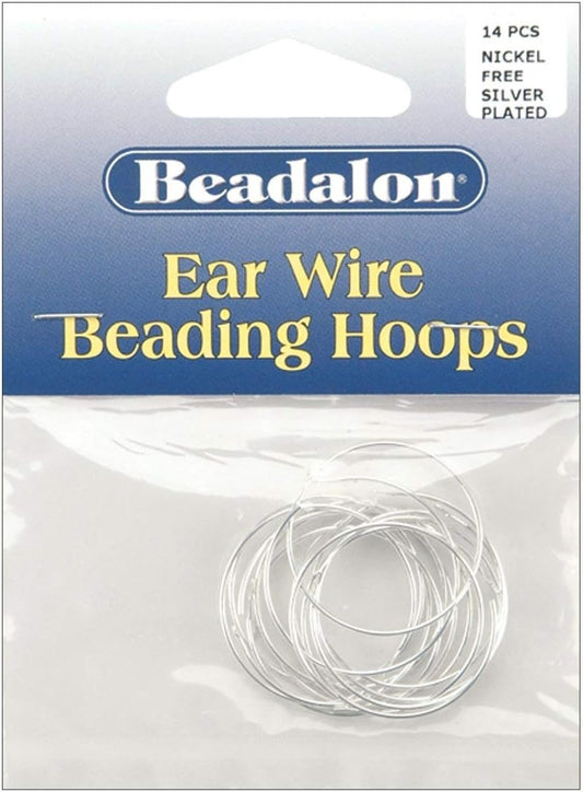 Ear Wire Beading Hoops Medium 25mm 14/Pkg-Silver P