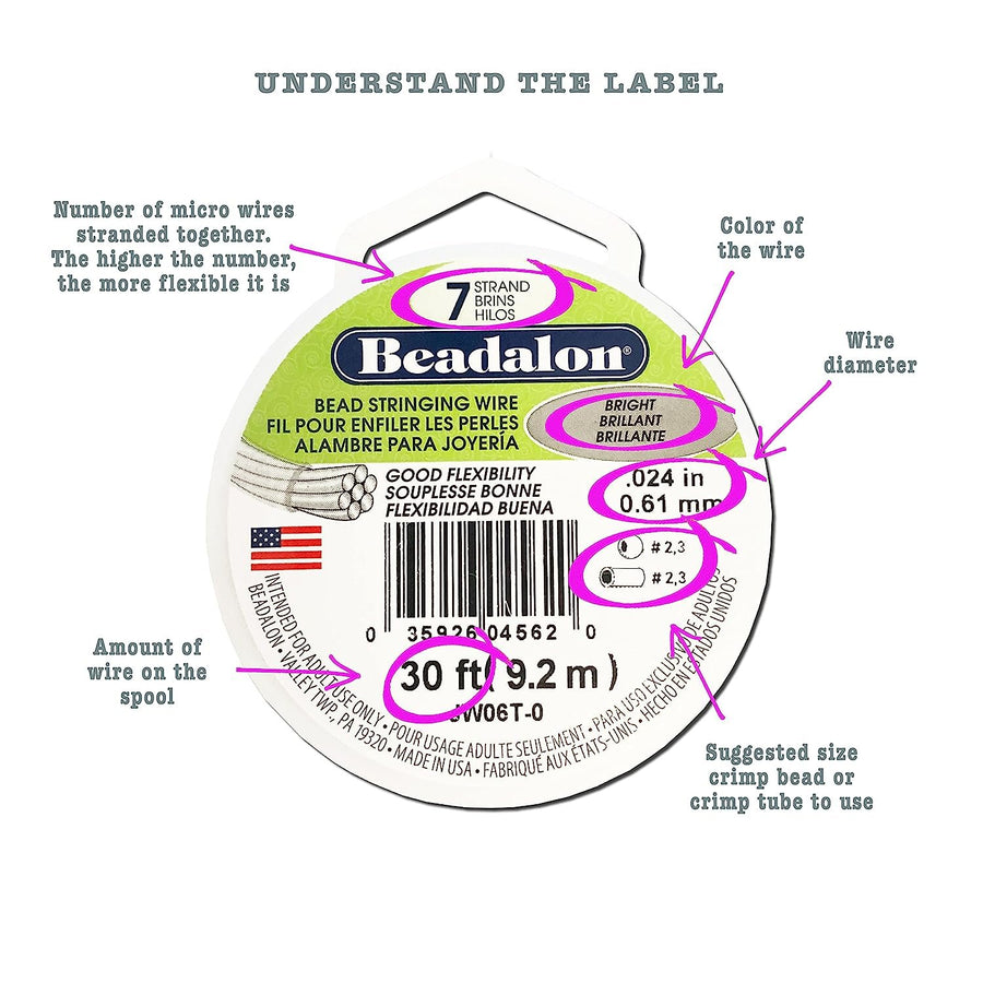 Beadalon 7 Strand Stainless Steel Bead Stringing Wire.018 in / 0.46 mm, Bright, 30 ft / 9.2 m