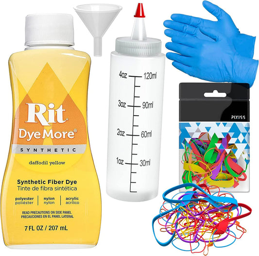 Synthetic Rit Dye More Liquid Fabric Dye - Ultimate Synthetic Rit Dye Accessories Kit - Available in Multiple Colors - 7 Ounces - Daffodil Yellow