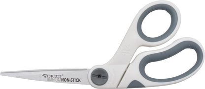 Westcott 8" Bent Titanium Bonded Non-Stick Craft Scissors with Adjustable Glide Feature (16374),White With Gray Accents