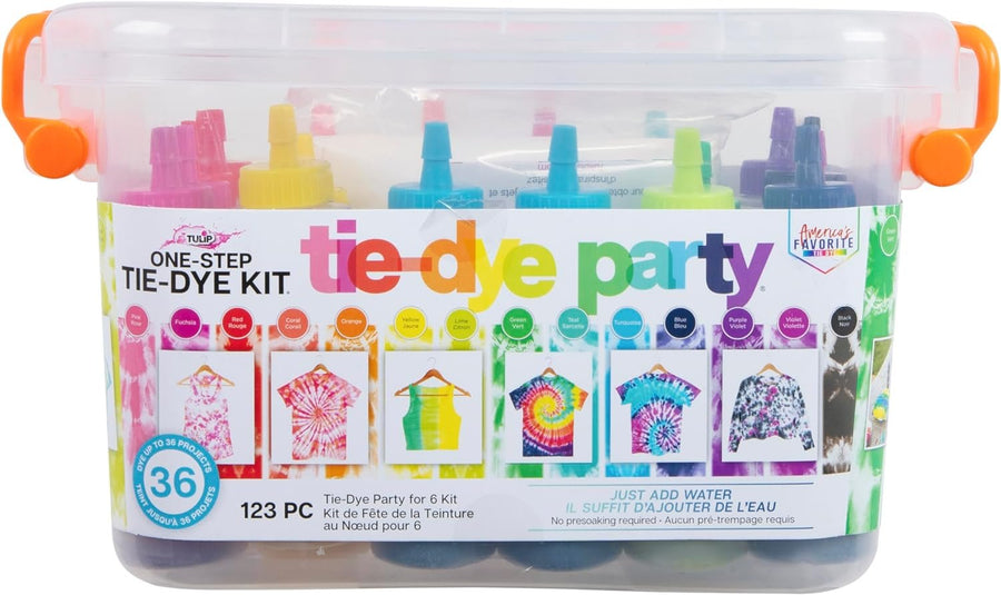 Tulip One-Step Tie-Dye Party, 18 Pre-Filled Bottles, Creative Group Activity, All-in-1 Fashion Design Kit, 1 Pack, Rainbow