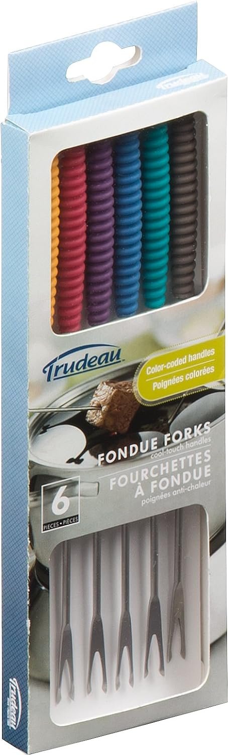 Trudeau Meat Forks with Silicone Handles Fondue Set, Standard, Multicolored