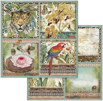 Stamperia Mini Scrapbooking Pad-Double Sided Sheets-Amazonia, Paper, Wooden, 8 x 8 inches v