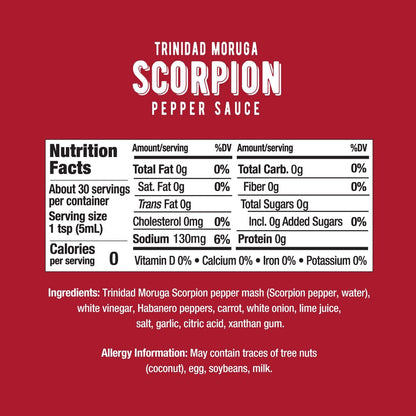 Melinda’s Scorpion Pepper Hot Sauce - Gourmet Scorpion Hot Sauce - Made with Trinidad Moruga Scorpion Pepper, Carrots, Onion & Lime Juice - Keto, Kosher, Vegan, Gluten Free Hot Sauce - 5oz, 1 Pack