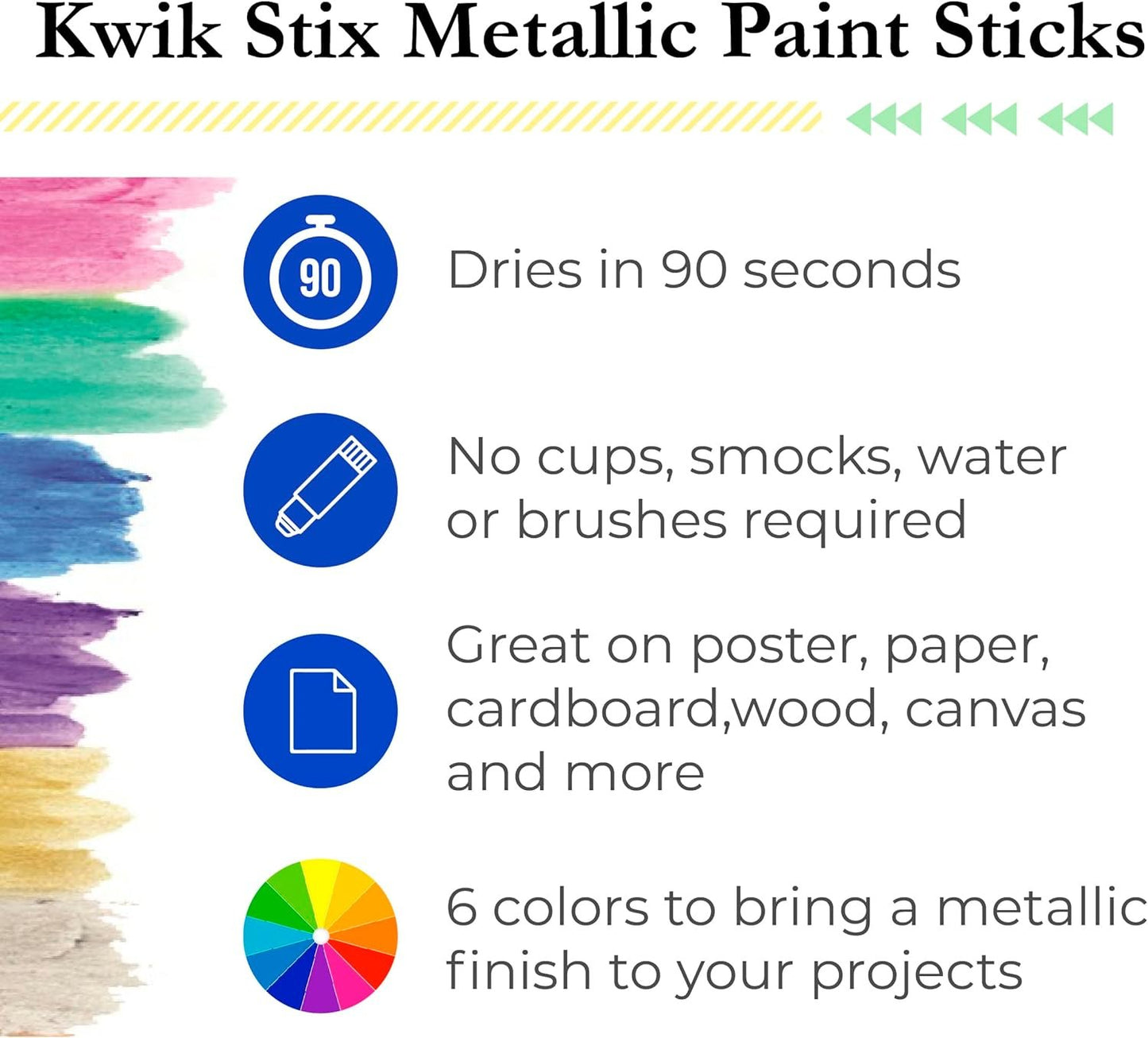 The Pencil Grip Kwik Stix Metalix Paint Pens, Metallic Tempera Paint Pens, Super Quick Drying, 6 Count - TPG-613