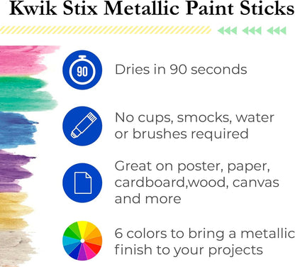 The Pencil Grip Kwik Stix Metalix Paint Pens, Metallic Tempera Paint Pens, Super Quick Drying, 6 Count - TPG-613