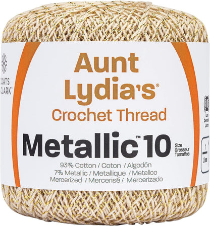 Coats Crochet Aunt Lydia's Crochet, Cotton Metallic Size 10, White/Pearl