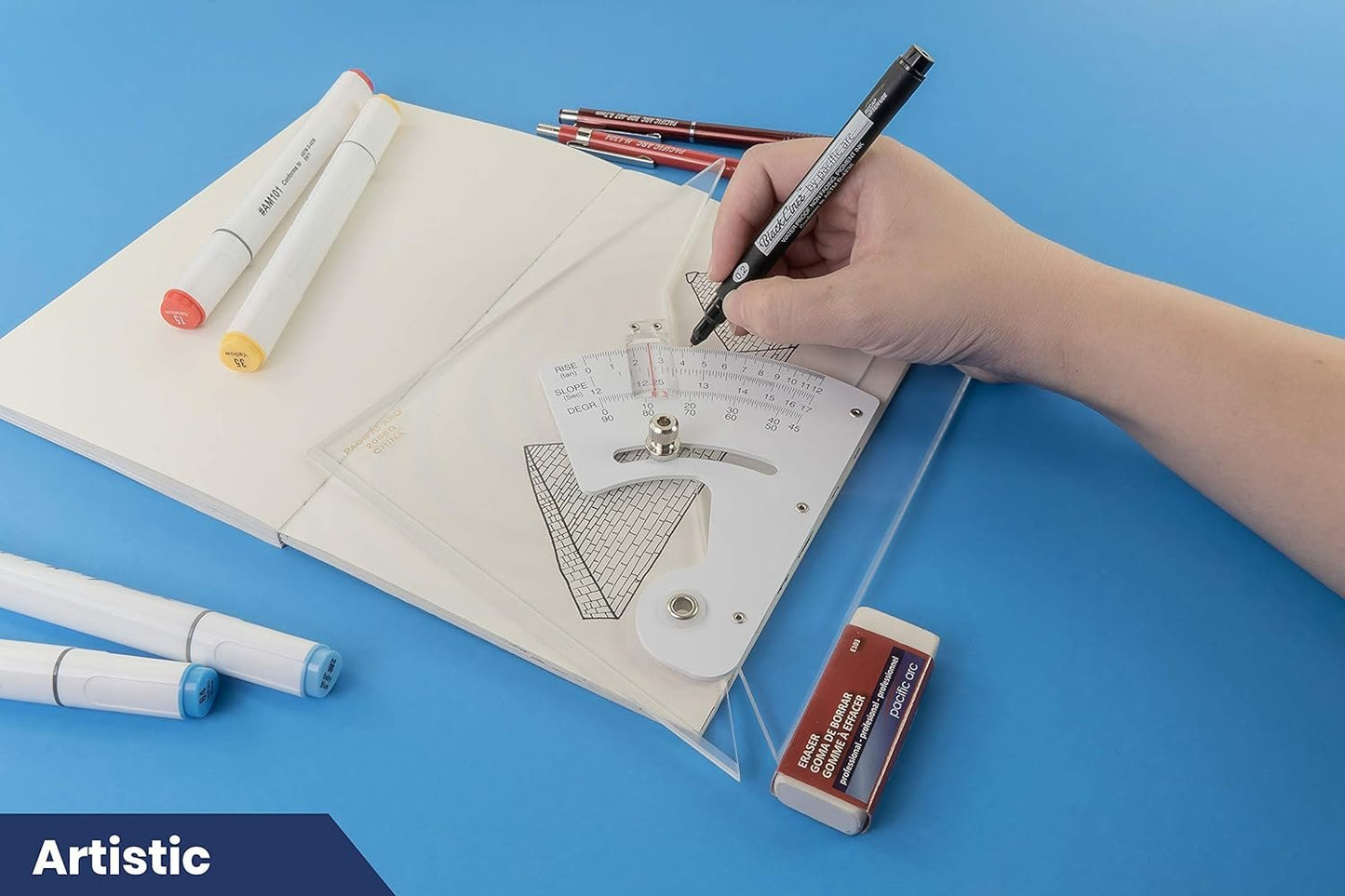 Pacific Arc Adjustable 8 Inch Triangle Plain Edge for Drafting, Architect, Engineer