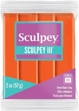 Sculpey III Polymer Oven-Bake Clay, Just Orange, Non Toxic, 2 oz. bar, Great for modeling, sculpting, holiday, DIY, mixed media and school projects.Great for kids & beginners!