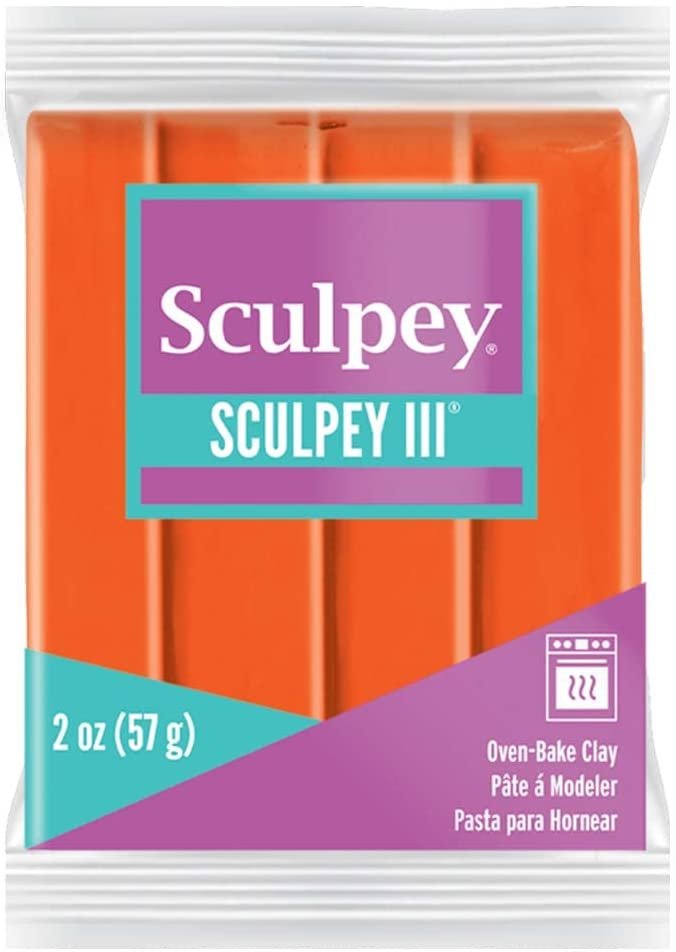 Sculpey III Polymer Oven-Bake Clay, Just Orange, Non Toxic, 2 oz. bar, Great for modeling, sculpting, holiday, DIY, mixed media and school projects.Great for kids & beginners!