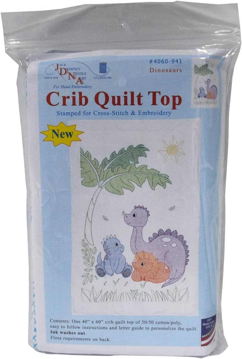 Jack Dempsey Needle Art - Dinosaurs Crib Quilt Top,white,40" x 60"