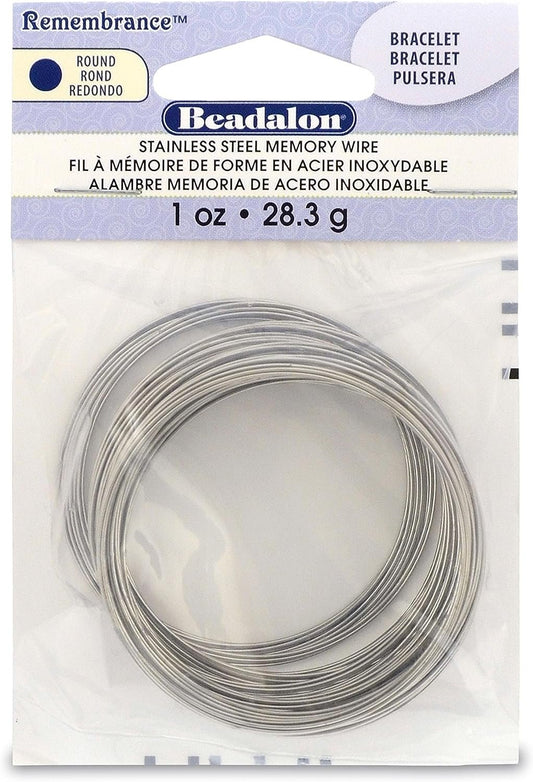 Beadalon Remembrance Stainless Steel Memory Wire, Round, Bracelet, Bright, 1 oz, Approx. 75 coils