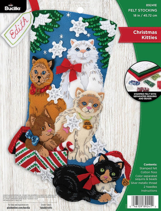 Bucilla, Christmas Kitties, Felt Applique Stocking Kit, 18""" (89241E)