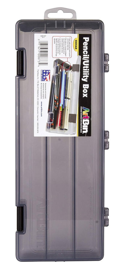 ArtBin 6900AB Pencil Utility Box, Art & Craft Organizer, [1] Divided Storage Box for Pens, Pencils, Markers, Paint Brushes, etc., Translucent Charcoal