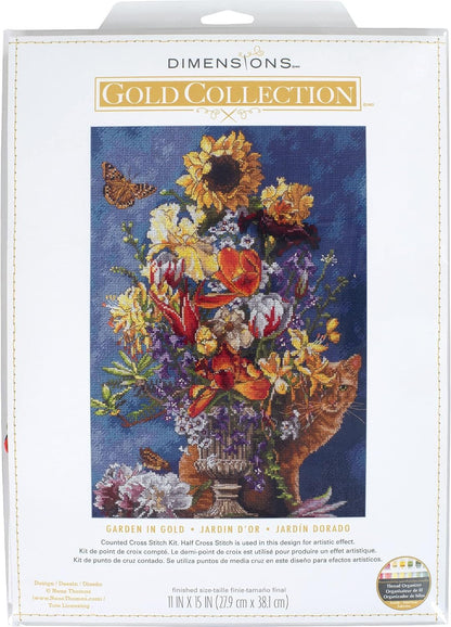 Dimensions Gold Collection Flower Vase Advanced Cross Stitch Kit, 11" x 15", 14 Count Navy Aida 5 Piece