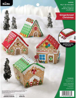 Bucilla Felt Applique 4 Piece Ornament Making Kit, Gingerbread Christmas, Perfect for DIY Arts and Crafts, 89383E