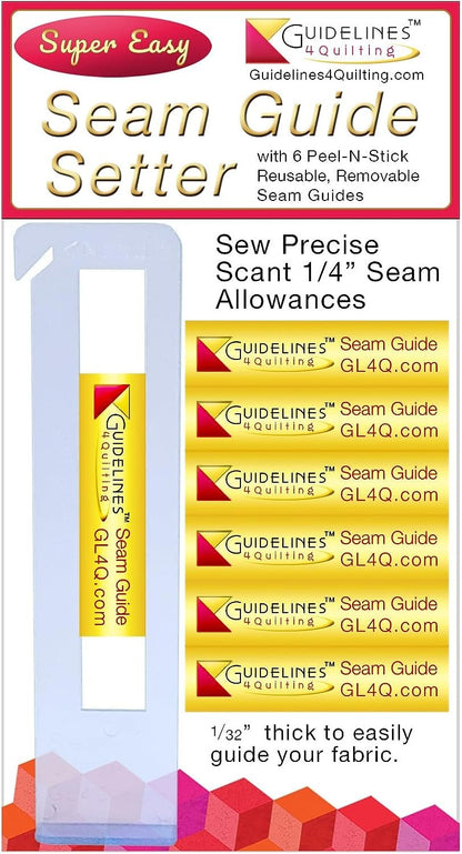 Guidelines4quilting - Super Easy Seam Guide Setter - 1 Seam Guide Setter (4¾" x 1¼" x 1/16”) & 6 Seam Guides - Take The Guesswork Out of Achieving Precise ¼” Seams.