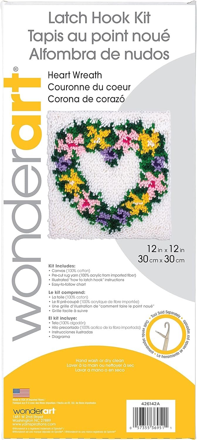 Wonderart Heart Wreath Latch Hook Kit, 12" X 12"