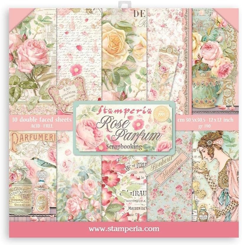 Stamperia International Rose Parfum Bundle: 12" X 12" Double-Sided Paper Pad + 12" X 12" Backgrounds Double-Sided Paper Pad