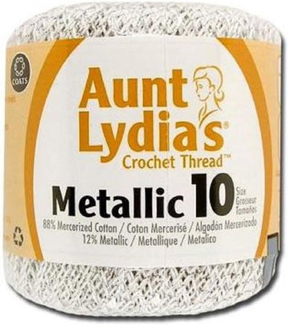 Aunt Lydia's Crochet Cotton Metallic Crochet Thread Size 10 (2 - Pack) (White/Silver)