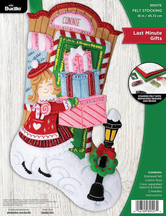 Bucilla Felt Applique 18" Stocking Making Kit, Last Minute Gifts, Perfect for DIY Arts and Crafts, 89557E
