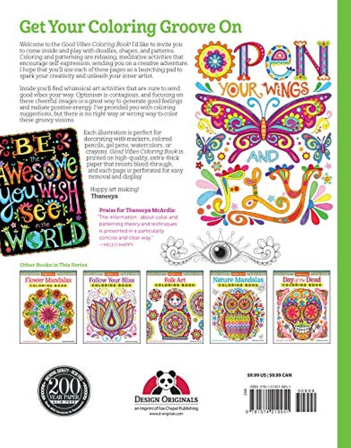 Good Vibes Coloring Book (Coloring is Fun) (Design Originals): 30 Beginner-Friendly & Relaxing Creative Art Activities; Positive Messages & Inspirational Quotes; Perforated Paper Resists Bleed Through