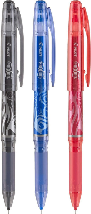 Pilot, FriXion Point Erasable & Refillable Gel Ink Pens, Extra Fine Point 0.5 mm, Pack of 3, Black, Blue & Red