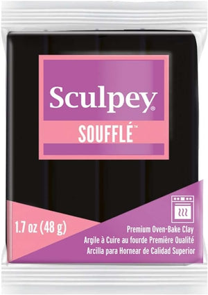 Sculpey Soufflé Polymer Oven-Bake Clay, Poppyseed Black, Non Toxic, 1.7 oz. bar,Great for jewelry making, holiday, DIY, mixed media and more! Premium light-weight oven bake clay.