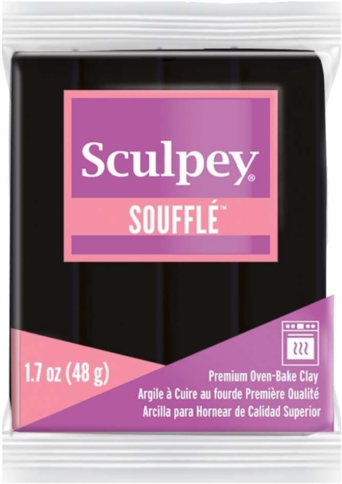 Sculpey Soufflé Polymer Oven-Bake Clay, Poppyseed Black, Non Toxic, 1.7 oz. bar,Great for jewelry making, holiday, DIY, mixed media and more! Premium light-weight oven bake clay.