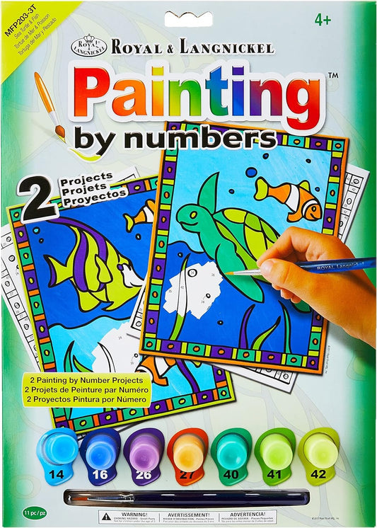 Royal Brush My First Paint By Number Kit 8.75 by 11.375-Inch-Sea Turtle and Fish, 2/projects(422094)