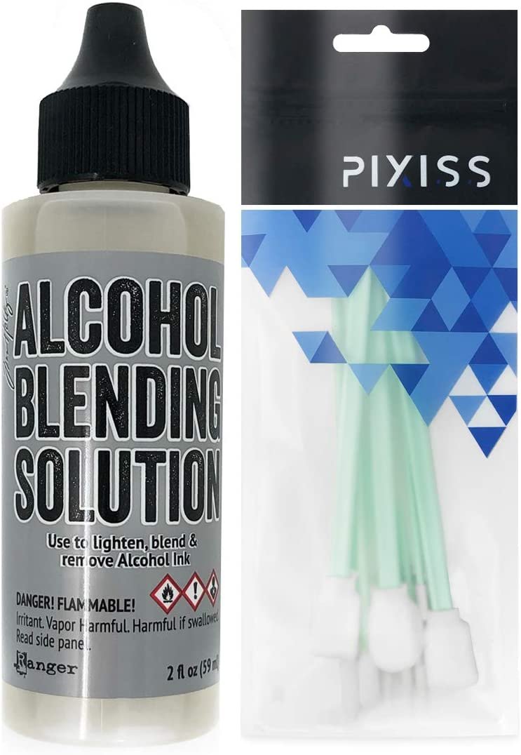 Ranger Alcohol Blending Solution (2-Ounce) and Pixiss Alcohol Ink Blending Solution Tools for Blending Your Inks on Yupo Paper