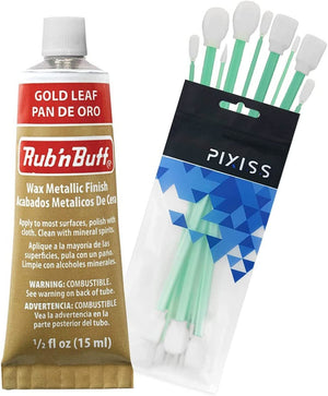 Rub n Buff Wax Metallic Gold Leaf, Rub and Buff Finish, 0.5-Fluid Ounce, Pixiss Blending and Application Tools for Applying Gold Leaf Paint