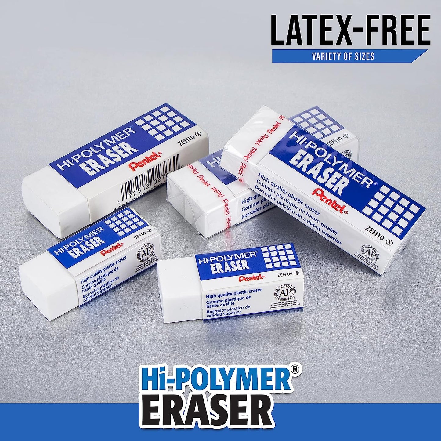 Pentel Hi-Polymer White Cap Erasers 10 Pack ZEH02BP10