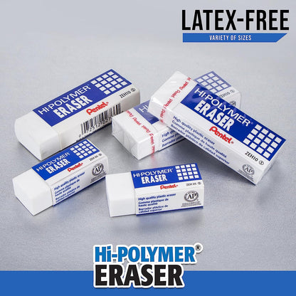 Pentel Hi-Polymer White Cap Erasers 10 Pack ZEH02BP10