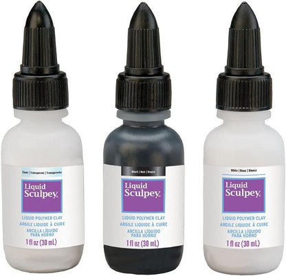 Liquid Sculpey Liquid Polymer Oven-Bake Clay, Classic Sampler Pack, Three 1 oz. bottles included, White, Black and Clear colors, Great for jewelry, holiday, DIY