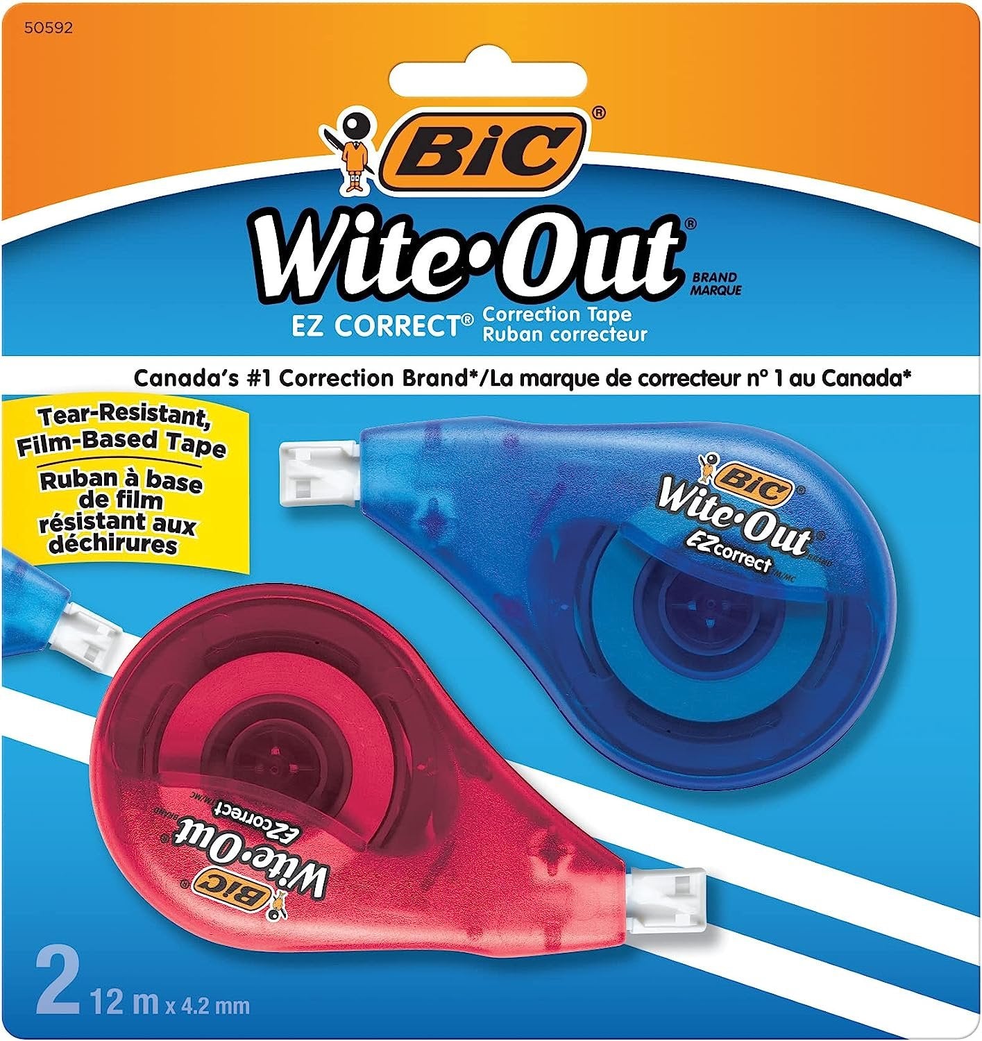 BIC Wite-Out Brand EZ Correct Correction Tape, 39.3 Feet, 2-Count Pack of white Correction Tape, Fast, Clean and Easy to Use Tear-Resistant Tape Office or School Supplies