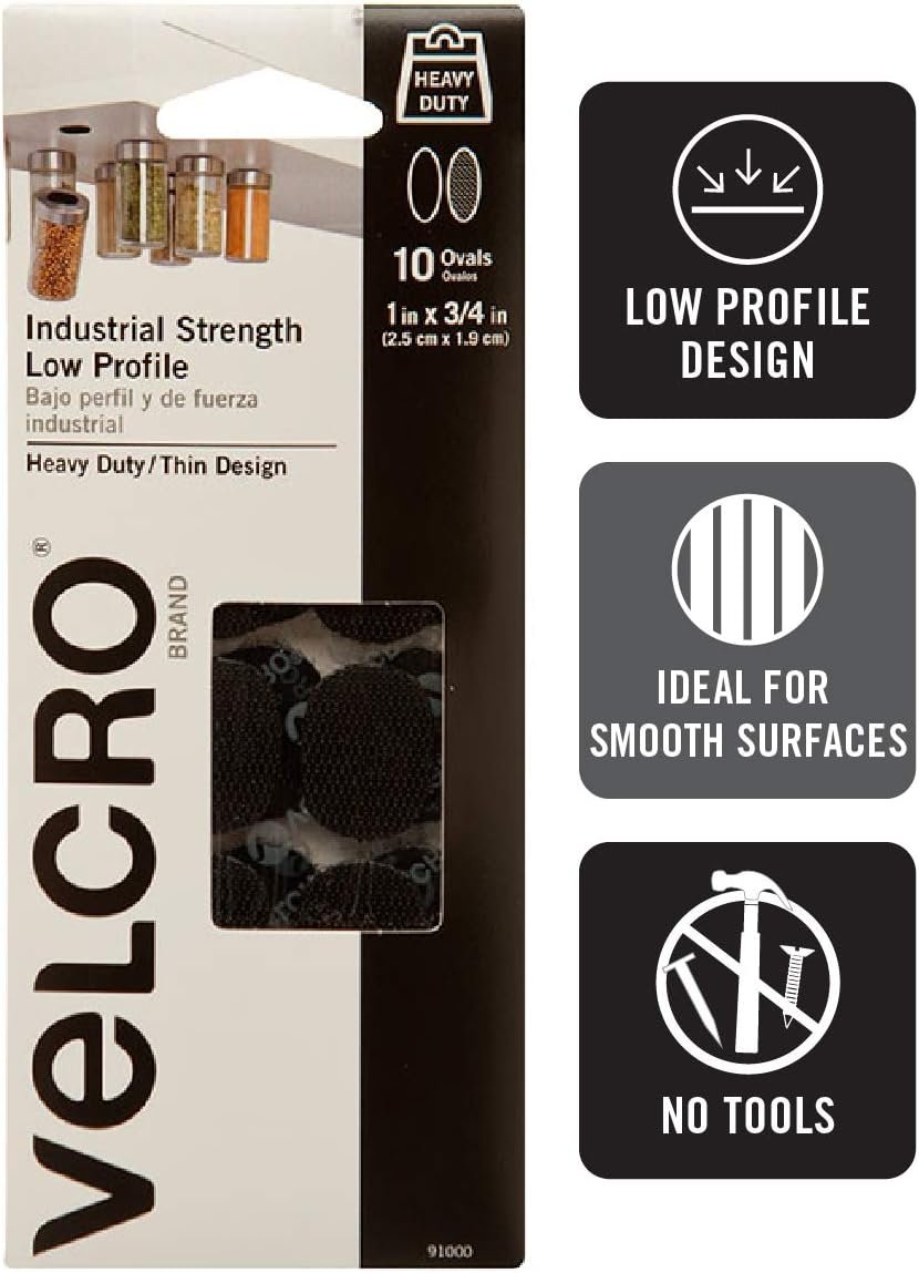 VELCRO Brand 1in x 3/4in Industrial Fasteners | Low Profile Thin Design | Professional Grade Heavy Duty Strength | Indoor Outdoor Use Ovals, 10 Sets, Black