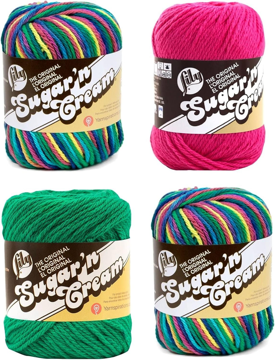 Bulk Buy: Lily Sugar 'n Cream Limited Edition 100% Cotton Yarn (Coordinated 4-Pack) (Psychedelic, Hot Pink, Mod Green)