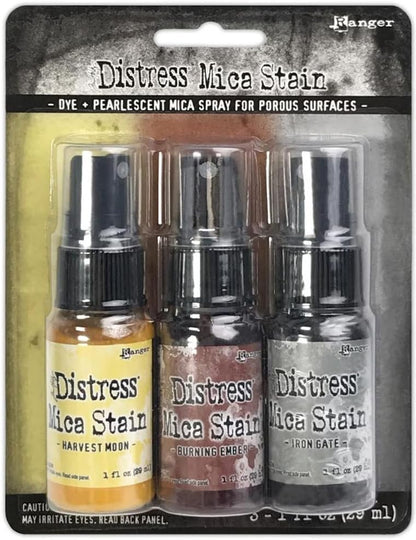 Tim Holtz Distress 2022 Halloween Mica Stains Sets #3 and #4 and Halloween Crypt Grit Paste - Limited Edition - 3 Item Bundle, red green