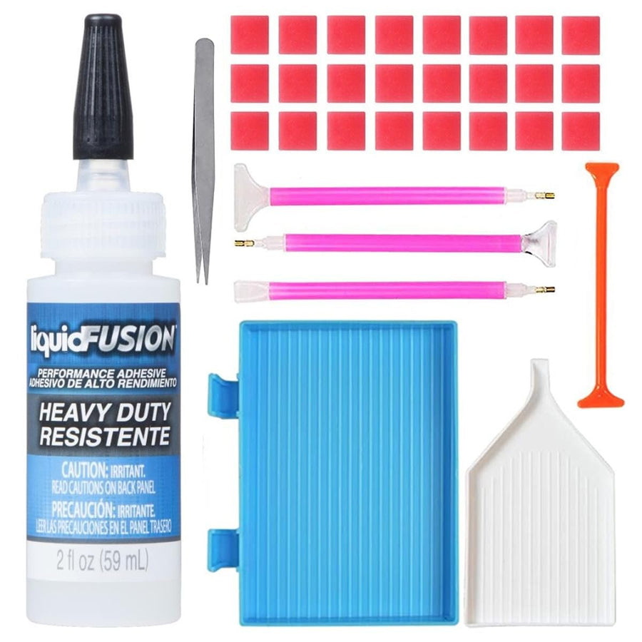 Aleene's Liquid Fusion 2oz - Rhinestone Glue for Crafts, 3D Diamond Painting Kit - with Diamond Art Accessories and Tools - Rhinestone Tool, Fine Tip Jewelry Tweezers, Rhinestone Pickup Tool