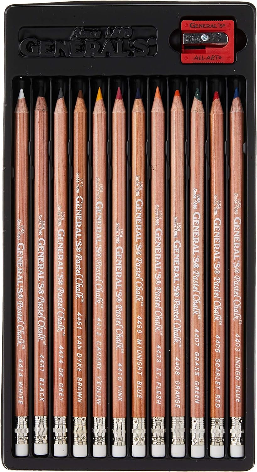 General Pencil 4400-12A General's Pastel Chalk Pencils, 12 Colors, Multicolor, 7 x 1/4 x 1/4 in