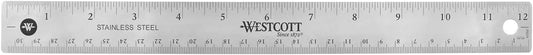 Westcott Stainless Steel Office Ruler with Non Slip Cork Base, Standard/Metric, 12" Long
