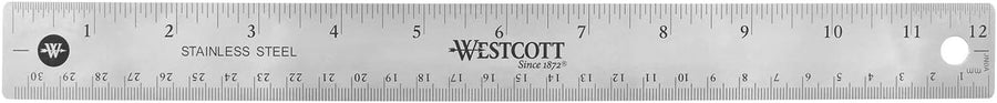 Westcott Stainless Steel Office Ruler with Non Slip Cork Base, Standard/Metric, 12" Long