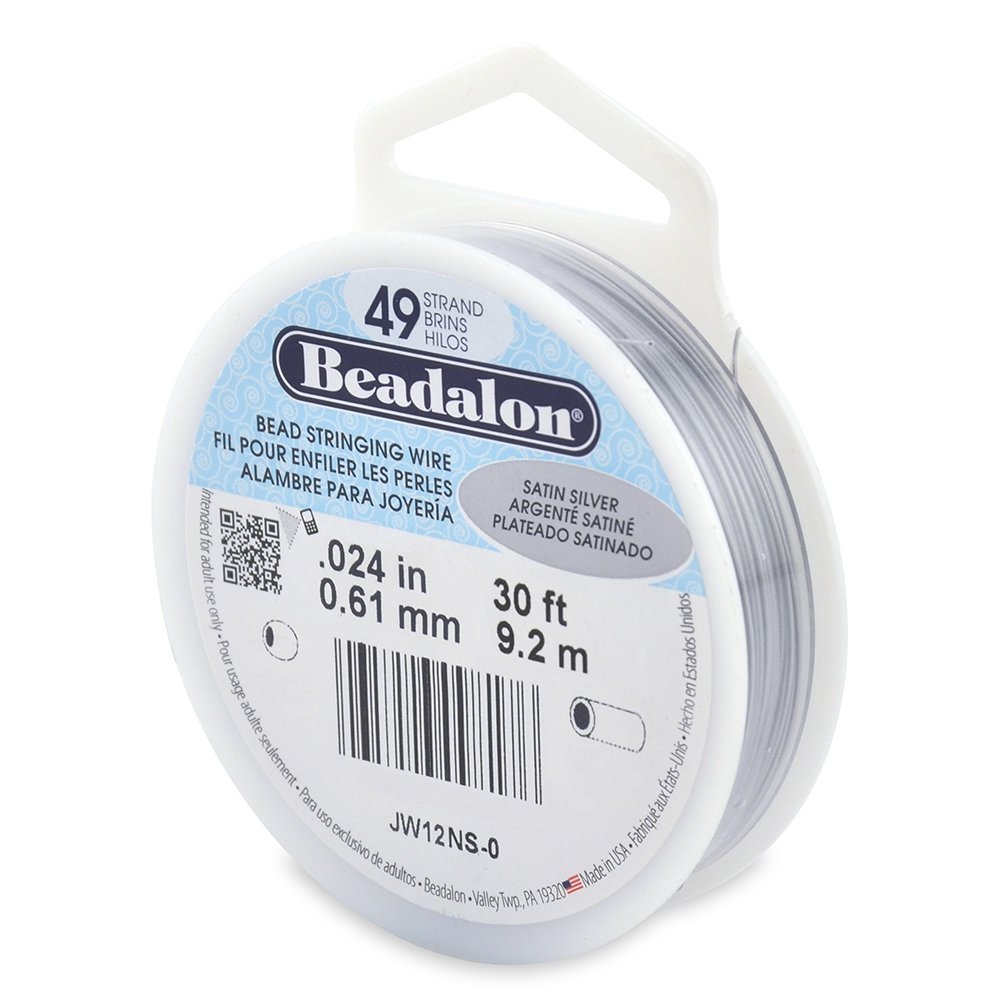 Beadalon 49 Strand Stainless Steel Bead Stringing Wire.018 in / 0.46 mm, Bright, 30 ft / 9.2 m