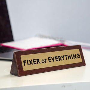 Boxer Gifts Fixer of Everything Joke Wooden Desk Plaque Sign - Funny Office Desk Accessories - White Elephant Gag Gifts For Coworkers & Boss - Unique For Dad From Son Daughter