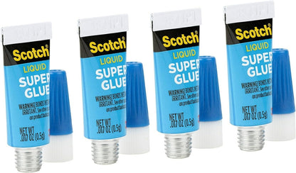 Scotch Super Glue Liquid, 4-Pack of Single-Use Tubes, .017 oz each, Fast Drying Liquid Formula (AD114)