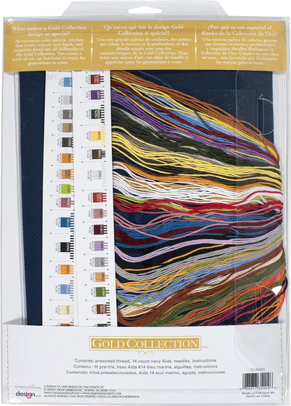 Dimensions Gold Collection Flower Vase Advanced Cross Stitch Kit, 11" x 15", 14 Count Navy Aida 5 Piece